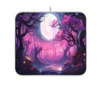 Waassud Mystic Violet Forest - Tappetino scolapiatti assorbente, antiscivolo, per cucina, bancone e piatti, 45,7 x 40,6 cm