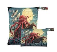 Waassud Octopus Wet Dry Bag riutilizzabile Wet Bag Organizer Borsa per pannolini Organizzatore Borse Organizzazione con 2 Tasche con Cerniera per Costume da Bagno Abbigliamento Palestra, Multicolore,