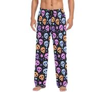 Waassud Pantaloni pigiama da uomo con teschi colorati con stelle, pantaloni della tuta morbidi con tasche, pantaloni pigiama da uomo, S, Multicolore, XL