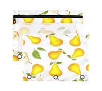 Waassud Pears - Astuccio per 3 raccoglitori ad anelli, confezione da 2, trasparente, con fori rinforzati, cerniera liscia, impermeabile, per scuola e ufficio
