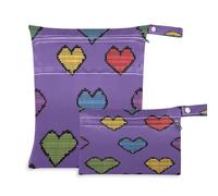 Waassud Pixelated Hearts Wet Dry Bag riutilizzabile Wet Bags Organizer Borsa per pannolini Organizzazione Borse con 2 tasche con cerniera per costume da bagno abbigliamento palestra, Multicolore,