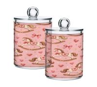 Waassud Qtip - Dispenser vintage a forma di cavallo a dondolo, 4 pezzi | Contenitori da bagno con coperchio, set di barattoli da farmacia in plastica trasparente, per batuffoli di cotone