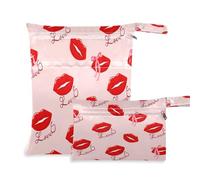 Waassud Red Lips with Love Wet Dry Bag Sacchetti riutilizzabili organizer per pannolini con 2 tasche con cerniera per costume da bagno vestiti da palestra
