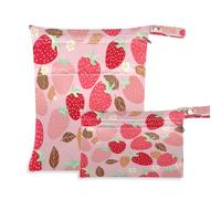 Waassud Sacchetti riutilizzabili per pannolini con fragole (3) e impermeabili, con 2 tasche con cerniera, per costume da bagno e abbigliamento da palestra