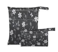 Waassud Semplice borsa per pannolini con fiori grigi, riutilizzabile, organizer per pannolini, con 2 tasche con cerniera, per costume da bagno e abbigliamento da palestra, Multicolore, Taglia unica,