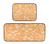 Waassud Set di 2 tappetini da cucina ultra morbidi e assorbenti, per bancone del bagno, motivo: margherite arancioni