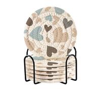 Waassud Set di 6 sottobicchieri a forma di cuore con supporto, sottobicchieri rotondi assorbenti da 10 cm, per bevande, sottobicchieri in tessuto per proteggere il tavolo, cucina, ufficio, scrivania