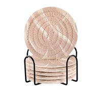 Waassud Set di 6 sottobicchieri in seta dorata con supporto, sottobicchieri rotondi assorbenti da 10 cm, per bevande, sottobicchieri in tessuto per protezione della tavola, cucina, ufficio, scrivania