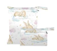 Waassud Simpatici coniglietti Wet Dry Bag riutilizzabili borse organizer per pannolini borse organizer con 2 tasche con cerniera per costume da bagno abbigliamento palestra, Multicolore, Taglia unica,