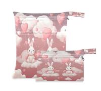 Waassud Simpatico coniglio con palloncino borsa bagnata riutilizzabile borse organizer per pannolini con 2 tasche con cerniera per costume da bagno vestiti da palestra, Multicolore, Taglia unica,