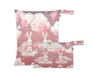 Waassud Simpatico coniglio con palloncino borsa bagnata riutilizzabile borse organizer per pannolini con 2 tasche con cerniera per costume da bagno vestiti da palestra, Multicolore, Taglia unica,