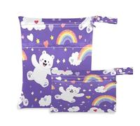 Waassud Simpatico Orso Bianco Arcobaleni Wet Dry Bag Borse Bagnate Riutilizzabili Borse Organizzatore Borsa per Pannolini Organizzazione Borse con 2 Tasche con Cerniera per Costume Da Bagno