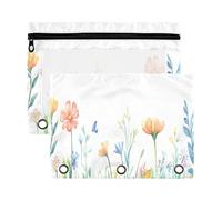 Waassud Spring Wildflowers - Astuccio per 3 raccoglitori ad anelli, confezione da 2 astucci lisci con cerniera, materiale scolastico trasparente, Multicolore, one sizex2