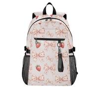 Waassud Strawberry Bows, zaino per computer portatile, unisex, 20 l, stile casual, con scomparto per notebook da 14 pollici, leggero, per università, lavoro, attività all'aperto