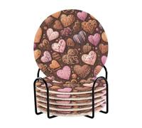 Waassud Sweet Love - Set di 6 sottobicchieri rotondi assorbenti da 10 cm, con supporto, per bevande, in tessuto, per proteggere la tavola, cucina, ufficio, scrivania