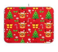 Waassud Tappetino scolapiatti con renna e pini, assorbente, antiscivolo, per cucina, bancone della cucina, 40,6 x 45,7 cm