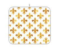 Waassud Tappetino scolapiatti giallo Fleur-de-lis, assorbente, antiscivolo, per cucina, bancone e piatti, 45,7 x 40,6 cm