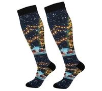 Waassud Wassud Magical Christmas Tree - Calzini a compressione per donne e uomini, 20-30 mmHg, calzini alti al ginocchio per infermieri e viaggi, 1 paio