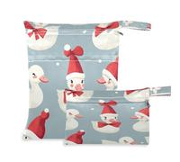 Waassud White Ducks Red Christmas Wet Dry Bag riutilizzabile Wet Bags Organizer Borsa per pannolini Organizzazione Borse con 2 tasche con cerniera per costume da bagno abbigliamento palestra