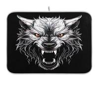 Waassud Wolf Head - Tappetino scolapiatti assorbente, antiscivolo, per cucina, bancone e piatti, 45,7 x 61 cm