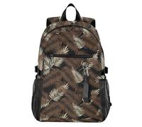 Waassud Zaino per computer portatile con foglie di palma tropicale marrone cacao per donne e uomini, zaino da viaggio casual da 20 l, con scomparto per notebook da 14 pollici, zaino leggero per