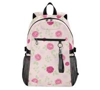 Waassud Zaino per computer portatile con foglie verdi e rose, per donne e uomini, zaino da viaggio casual da 20 l, con scomparto per notebook da 14 pollici, leggero, per università, lavoro, attività