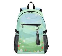 Waassud Zaino per computer portatile da 20 l, con motivo prato, per donne e uomini, stile casual, con scomparto per notebook da 14 pollici, leggero, per università, lavoro, attività all'aperto