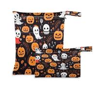 Waassud Zucca Scheletro Wet Dry Bag riutilizzabile Wet Bag Organizer Borsa per pannolini Organizzazione Borse con 2 Tasche con Cerniera per Costume da Bagno Abbigliamento Palestra, Multicolore, Taglia