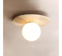 Wabi-Sabi Style Stone Ceiling Light, White Milk Glass Shade Yellow Travertine Ceiling Light Fixtures, Mid Century Vintage Vicino Alla Lampada a Soffitto per Cucina Corridoio Lavanderia Foyer Portico