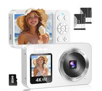 WABL Fotocamera digitale, 4K 64MP UHD Dual Screens, zoom 18X, fotocamere digitali portatili piccole puntate e sparare con scheda TF da 64 GB, 2 batterie ricaricabili per bambini, adolescenti, adulti