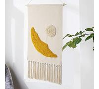 WABMJGW Arazzo da parete azteco macramè trapuntato Boho Chic fatto a mano con nappe in macramè arazzi in cotone e lino Banner arte da parete, decorazione per la camera da letto, B-50 x 70 cm
