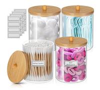 WACAR Porta Dischetti Struccanti, 4 Pezzi Portadischetti da Trucco Porta Acrilico Cotton Fioc Organizer Bagno Portaoggetti Dispenser Coperchio ed Etichette per Tamponi di Cotone per Palloni di Cotone