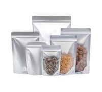 WACCOMT Pack 50 pezzi argento puro foglio di alluminio Stand Up trasparente frontale Mylar Bags per alimenti con chiusura lampo sigillatura a caldo sacchetti per imballaggio a prova di odori (10 x 15