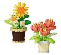 WACH AUF 2 Pezzi Mini Mattoncini Costruzione 214 pcs + 279 pcs Fiori Succulenti Bonsai Mattoncini Giochi Costruzione Bonsai Fiori Simulazione Particelle(Girasole + Peonia)