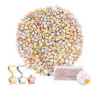 WACH AUF 500 Pezzi Perline di Cuore + Perline a Forma di Stella + 1 Rotolo 0,8 mm di Filo Elastico Bracciali Set per Creazione Gioielli Perline Fai Da Te Stella a Cinque Punte (Oro,Argento,Rosa)