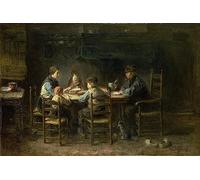 WACTWJNA Famoso Quadro Stampa su Tela Canvas Opere D'arte Moderna Famiglia contadina a tavola di Jozef Israels per L'arredamento del Corridoio 60x90cm