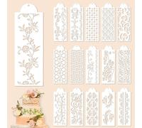 wadafen Stencil per Decorare Torte, 16 Tipi Stencil Decorativi per Torte con Eleganti Motivi Floreali, Riutilizzabile Decorazione del Bordo della Torta per Mousse Cioccolato Dessert DIY
