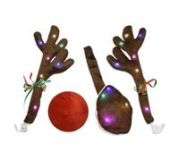 Wadakada Corna di Renna per Auto, Kit per Auto di Corna con Luci Un LED, Kit per Auto di Renna con Corna, Naso, Coda, Decorazioni Natalizie per Auto