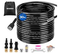 WADEO 30M Tubo per Idropulitrice, [Aggiornata] Kit per Sonda Sturatubi per Idropulitrice, Include Uscita Impermeabile e Adattatori Ingranditi, Adatto per Serie Karcher K2-K7, LAVOR, Bosch