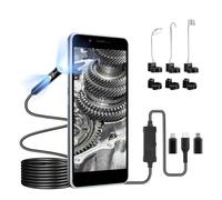 WADEO Endoscopio per Smartphone 1920P HD con Doppia Lente, 5m Cavo Rigido, Telecamera Ispezione Tubi IP67, 8 LED, Gancio & Magnete, Compatibile iOS, Android, Tipo-C