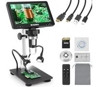WADEO Microscopio Digitale Professionale, [7" Schermo LED] [1200X] Microscopio per Saldatura con 2 Lampade Regolabili, Scheda 32GB, Uscita HDMI per TV, PC, Windows, Mac (7" - 1200X - HDMI + USB)
