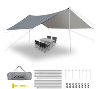 WADEO Telo da campeggio grande 12x16FT, Tenda Parasole con tessuto resistente e pali, Amaca per campeggio, escursionismo, Fornito con picchetti luminosi e martello, Facile da montare (Grigio)