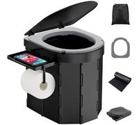 WADEO WC da Campeggio aggiornato, Portatile per Adulti, Pieghevole con Coperchio e portarotolo, Perfetto per Viaggio, Auto (Sedile morbido - Porta telefono)