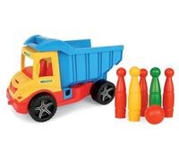 Wader 32220 - Camion Multi Ribaltabile con cassone chiudibile e Gioco dei Birilli con Pallina, per Bambini a Partire da 12 Mesi, Adatto Come Regalo per Il Gioco Creativo