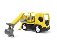 Wader 35366 Tech Truck 35366-Tech - Escavatore con pala mobile, attacco rotante e robusti assi in acciaio, ca. 31 x 14,5 x 19 cm, giallo, a partire dai 12 mesi, ideale come regalo per giochi creativi