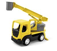 Wader 35368 - Camion Tech Truck con gru, cestino per persone, supporto girevole e assi in acciaio stabile, dimensioni circa 31 x 14,5 x 19 cm, giallo, dai 12 mesi, ideale come regalo per giochi creativi