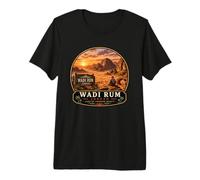 Wadi Rum Jordan Vintage Tramonto Viaggio Design Maglietta Premium