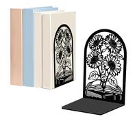 WADORN 1 paio di fermalibri decorativi in metallo a forma di girasole per scaffali, resistenti, moderni e antiscivolo, supporto per libri, per scrivania, libreria, ufficio, casa, 13 x 10 x 20 cm