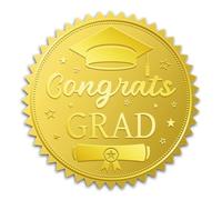 WADORN 100 pz Adesivi In Lamina D'Oro per Cappelli Da Laurea, 5cm Congratulazioni Laurea Buste In Rilievo Sigilli Rotondi Autoadesivi Etichette per Certificati Sigillo per Fai Da Te Artigianato