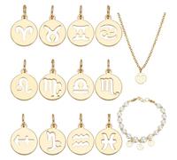 WADORN 12 ciondoli a forma di costellazione, placcati in oro 14 K, 12 pezzi, con segno zodiacale, piatto, rotondo, a forma di costellazione, per collane, bracciali, fai da te